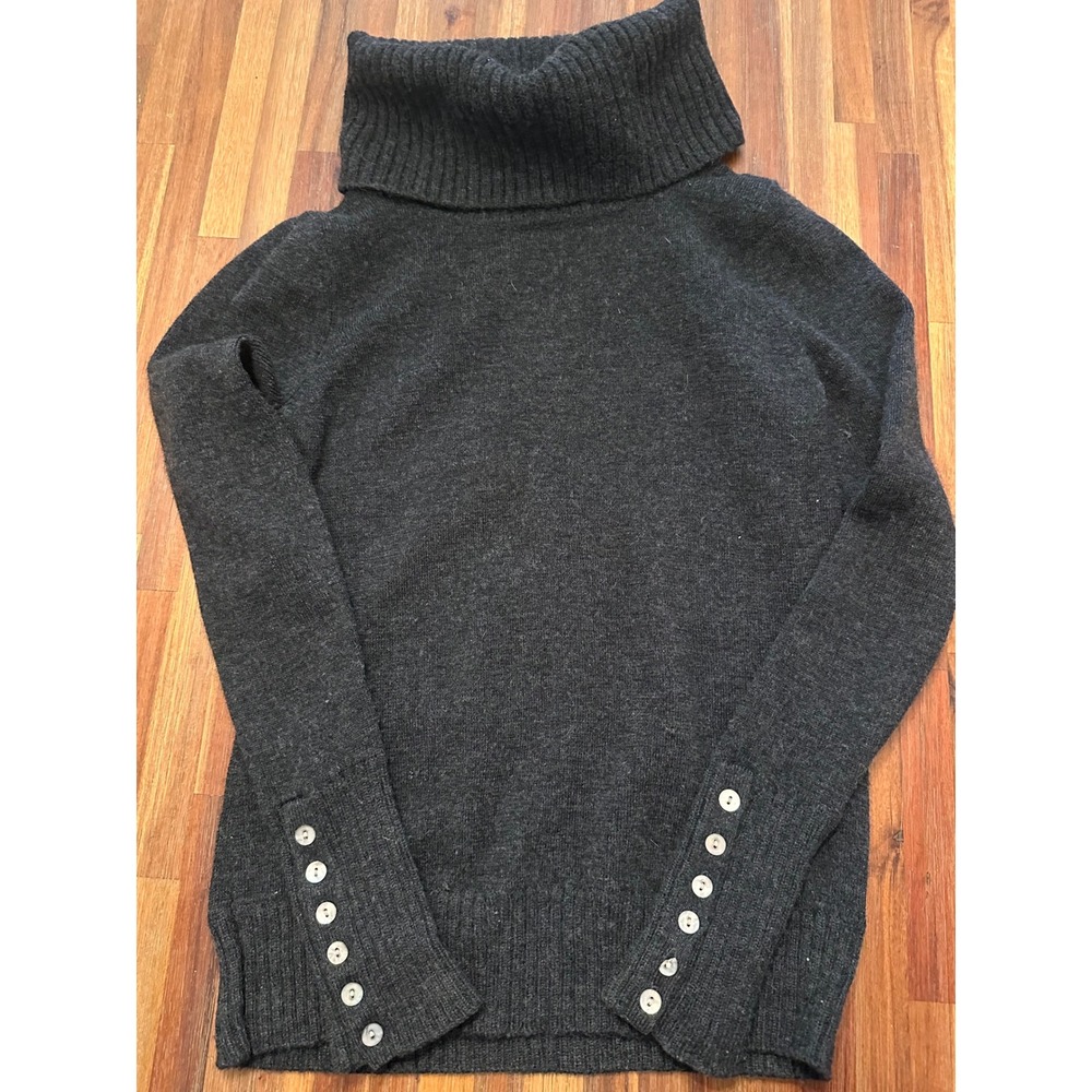 Tweeds Turtleneck Sweater Womens L Charcoal Grey Excellent Merino Wool Button